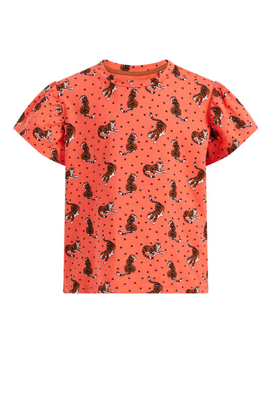 Mädchen-T-Shirt mit Muster, Koralle
