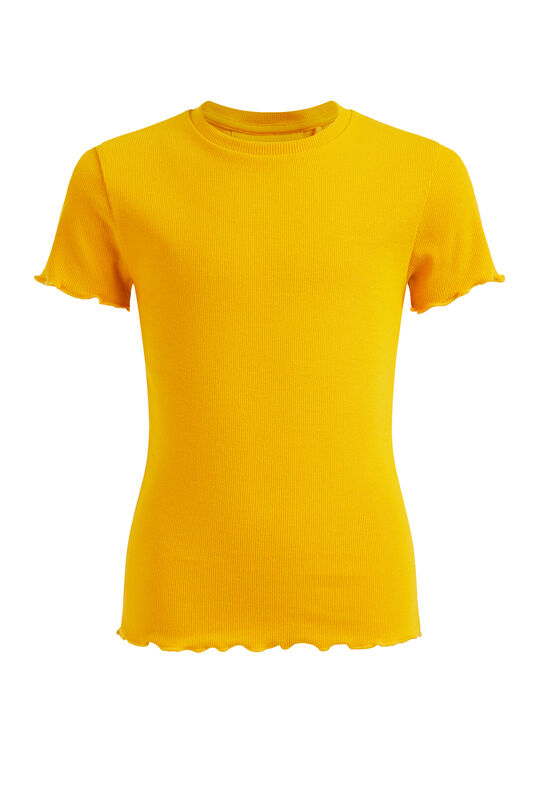 Mädchen-T-Shirt in Ripp-Optik, Slim-Fit, Ockergelb