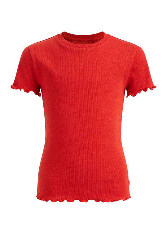 Mädchen-T-Shirt in Ripp-Optik, Slim-Fit, Rot