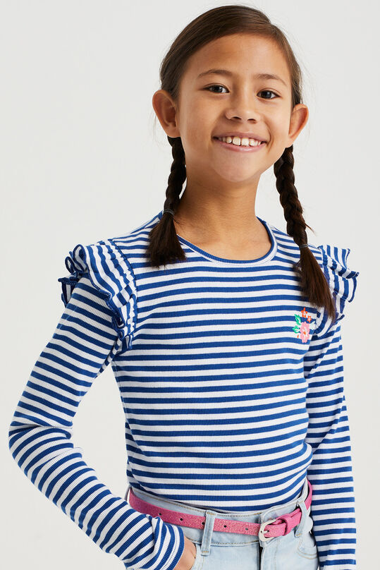 Mädchen-Streifenshirt mit Stickerei, Kobaltblau