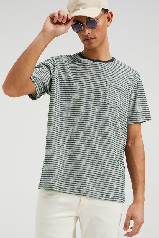 Herren-T-Shirt mit Streifen- und Strukturmuster, Meergrün