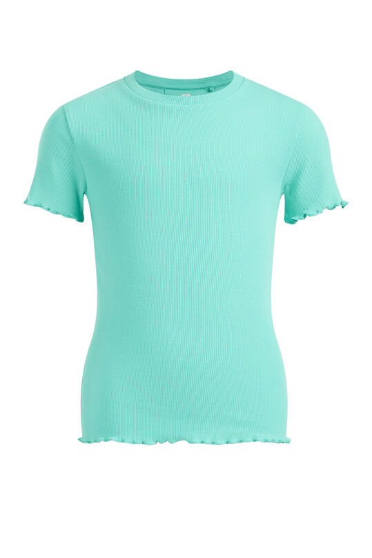 Mädchen-T-Shirt in Ripp-Optik, Slim-Fit, Grün blau