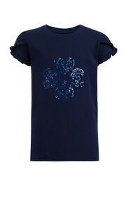 Mädchen-T-Shirt mit Paillettenapplikation, Dunkelblau