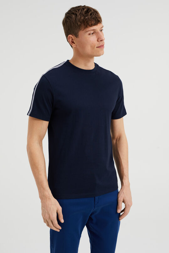 Herren-T-Shirt mit Streifenbesatz, Dunkelblau