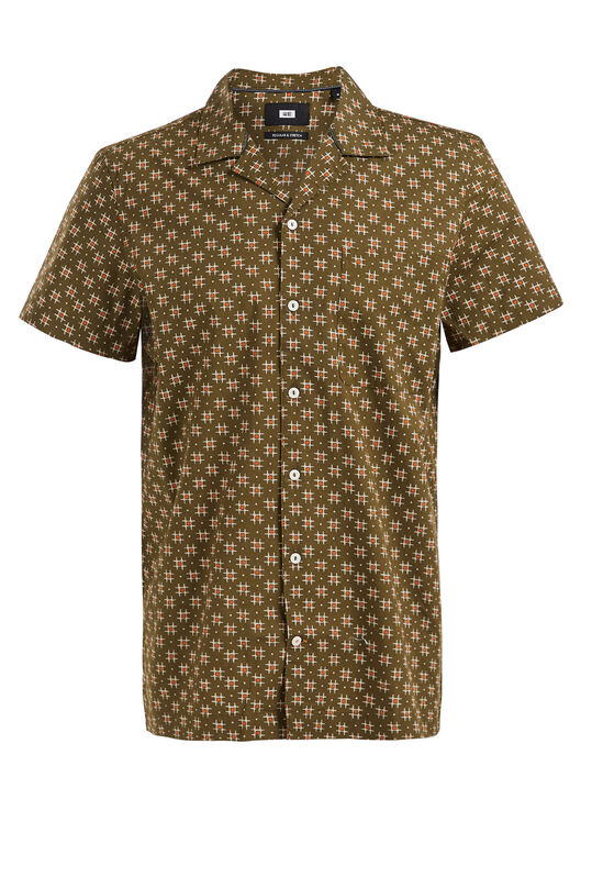 Herren-Regular-Fit-Hemd mit Muster und Stretch, Armeegrün