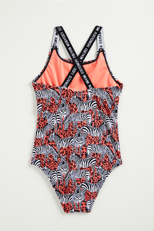 Mädchen-Badeanzug mit Zebramuster, Knallorange