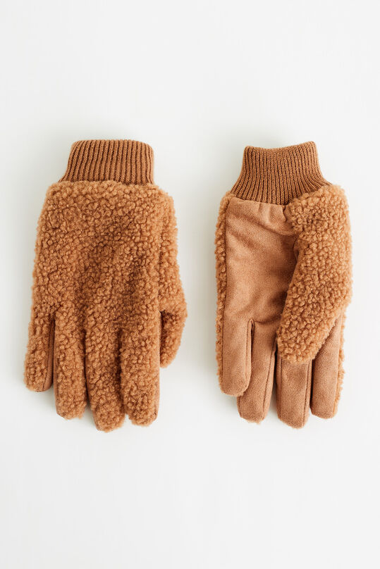 Damen-Handschuhe in Teddyfell-Optik, Hellbraun
