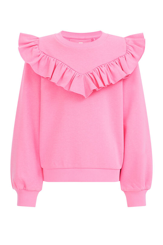 Mädchen-Sweatshirt mit Rüschen, Leuchtend rosa
