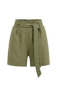 Damen-Paperbag-Shorts aus Leinen, Dunkelgrün
