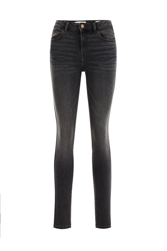 Damen-Skinny Jeans mit mittlerer Bundhöhe und Stretch, Schwarz