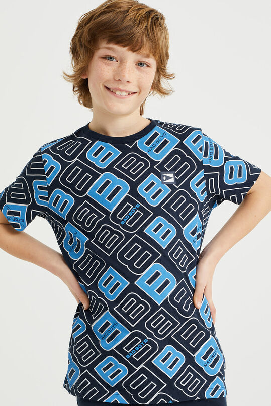 Jungen-T-Shirt mit Muster, Dunkelblau