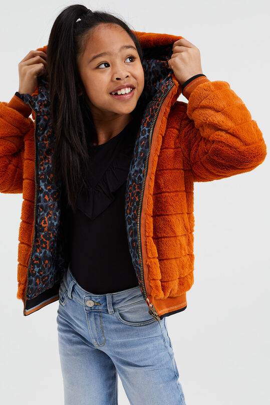 Mädchen-Wendejacke mit Muster und Kunstfell, Orange