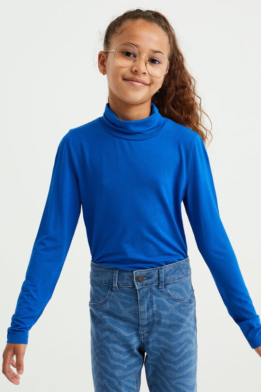 Mädchen-T-Shirt mit Rollkragen, Kobaltblau