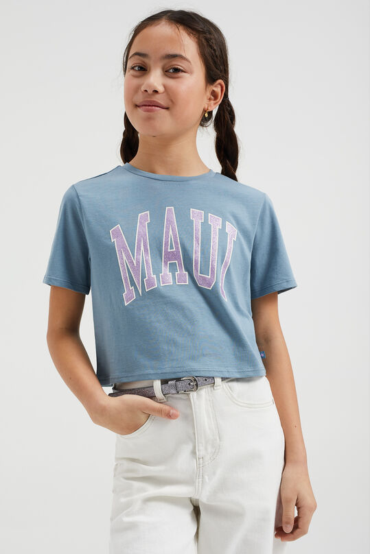 Mädchen-T-Shirt mit kurzem Schnitt, Graublau