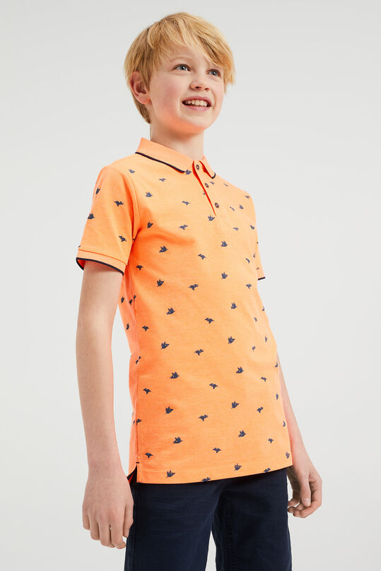 Jungen-Poloshirt, neonfarben mit Muster, Knallorange