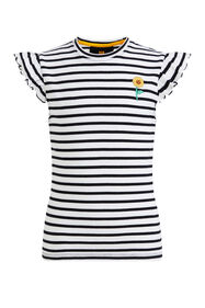 Mädchen-T-Shirt aus Rippjersey mit Streifenmuster, Schwarz