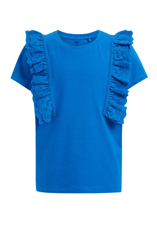 Mädchen-T-Shirt mit Lochstickerei, Kobaltblau
