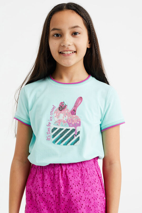 Mädchen-T-Shirt mit Paillettenapplikation, Mintgrün