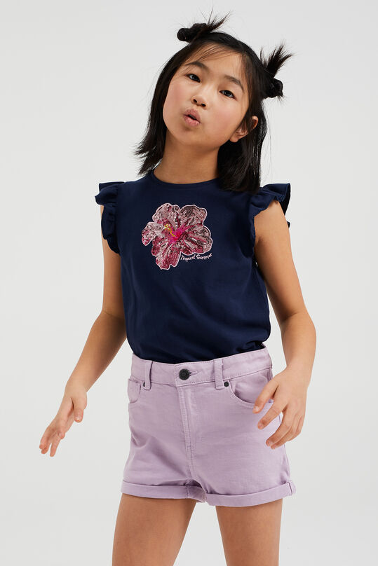 Mädchen-T-Shirt mit Pailletten, Marineblau