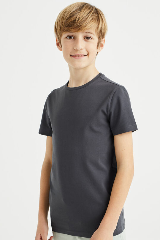 Jungen-Basic-T-Shirt mit Rundhalsausschnitt, Dunkelgrau
