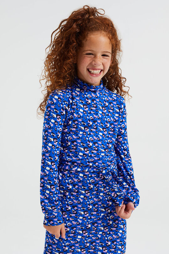Mädchenkleid mit Muster und Rollkragen, Kobaltblau