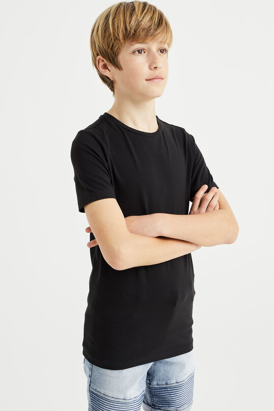 Jungen-Basic-T-Shirt mit Rundhalsausschnitt, Schwarz