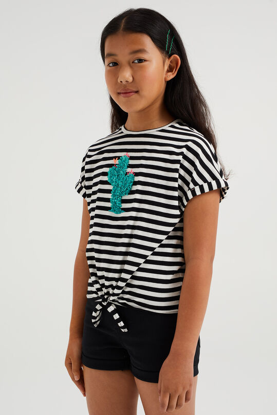 Mädchen-T-Shirt mit Streifenmuster, Schwarz