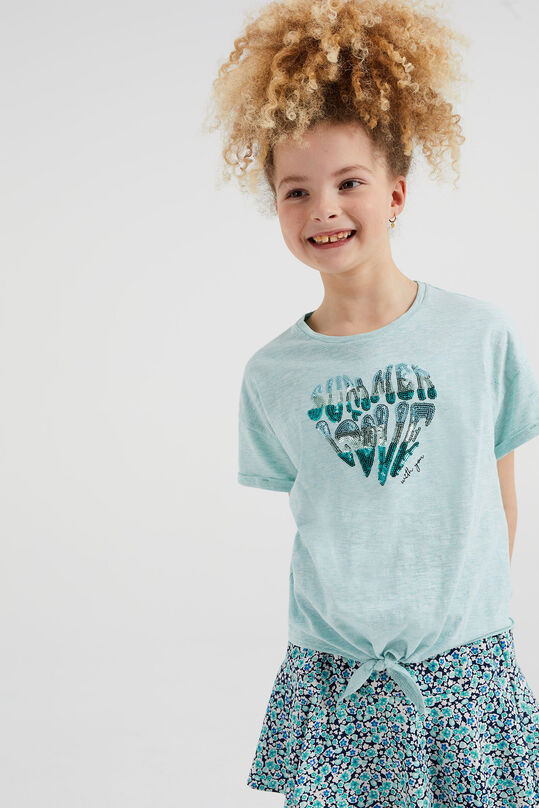 Mädchen-T-Shirt mit Paillettenapplikation, Türkis