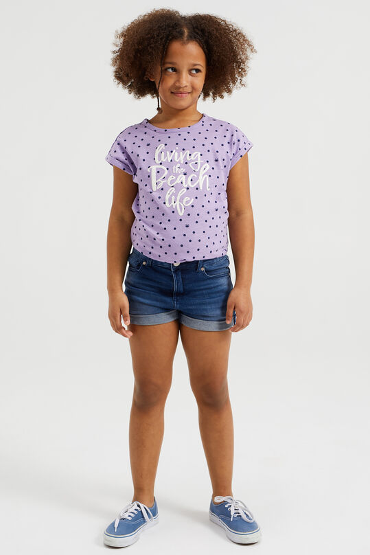 Mädchen-T-Shirt mit Muster und Glitzerdruck, Lila