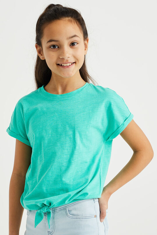 Mädchen-T-Shirt mit Knopfdetail, Hellgrün