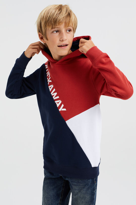 Jungen-Kapuzensweatshirt mit Colourblocking und Aufdruck, Dunkelblau