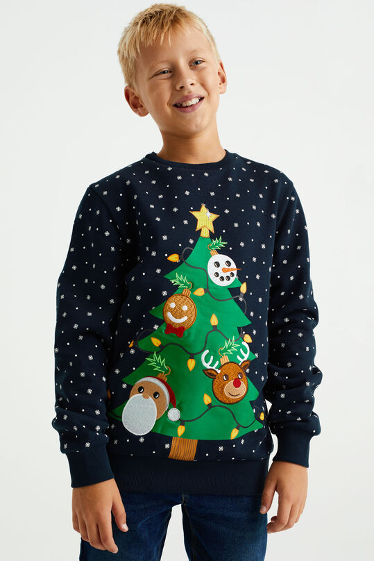 Jungen-Sweatshirt mit Muster, Dunkelblau