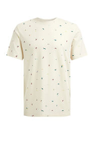 Herren-T-Shirt mit Muster, Elfenbein