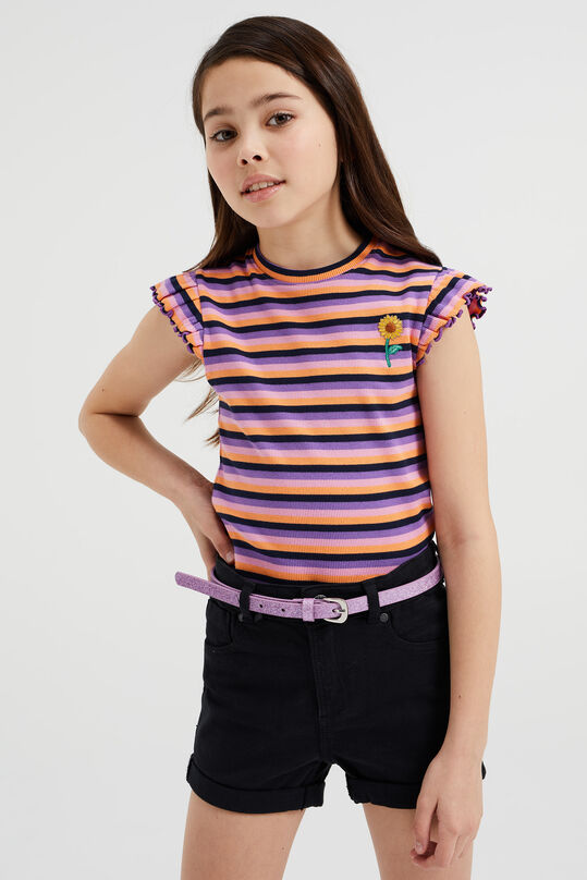 Mädchen-T-Shirt aus Rippjersey mit Streifenmuster, Orange