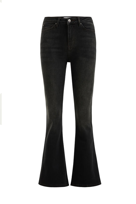 Damen-Superflared-Jeans mit hoher Taille und Stretch, Dunkelgrau