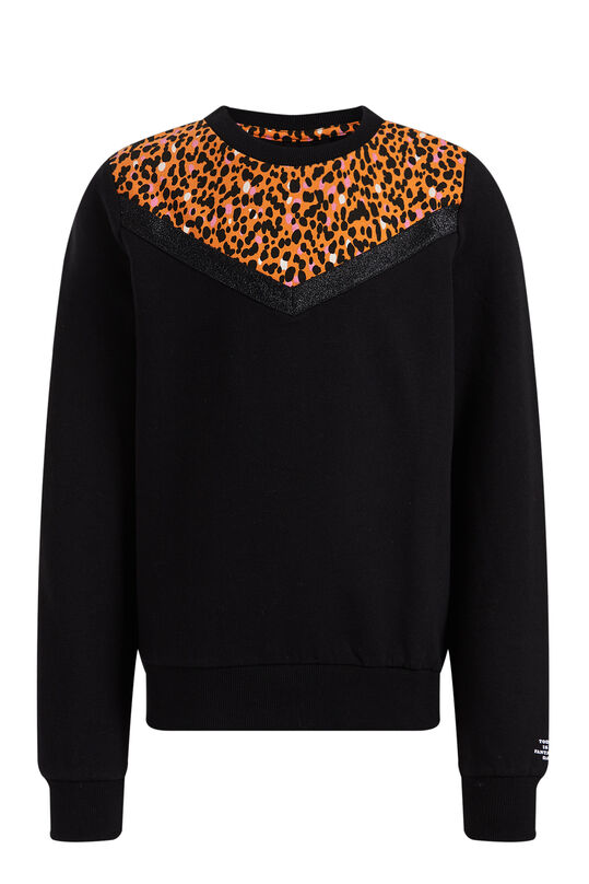 Mädchen-Sweatshirt mit Muster und Glitzereffekt, Schwarz