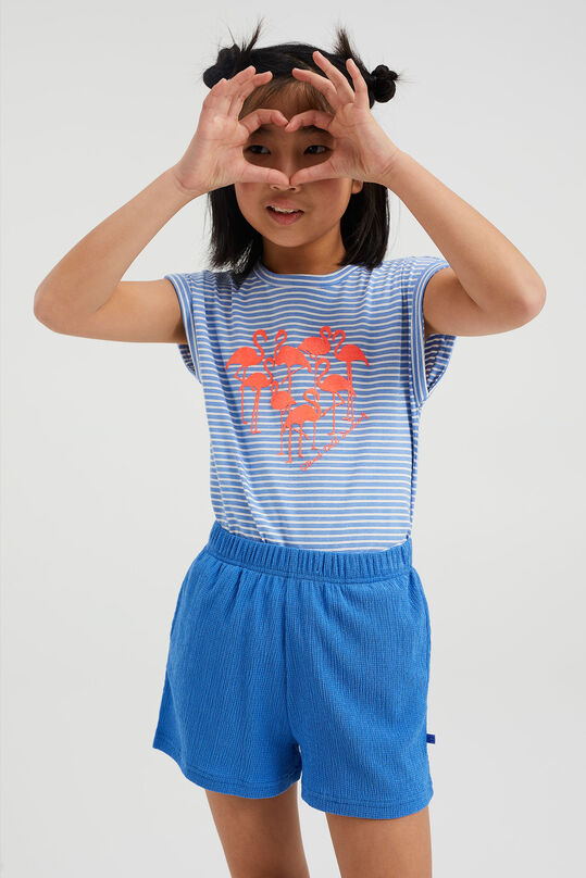 Mädchen-T-Shirt mit Streifenmuster und Glitzerdruck, Blau