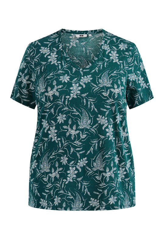 Damen-T-Shirt mit Muster – Curve, Grün blau