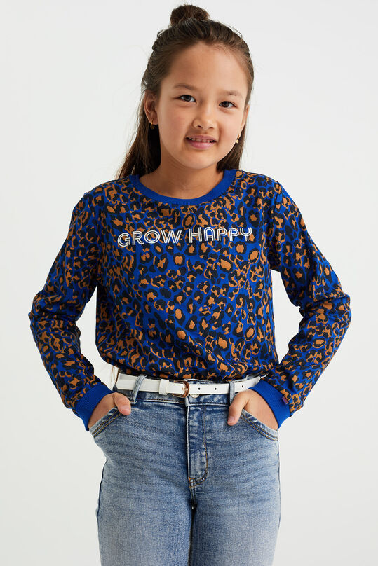 Mädchenshirt mit Muster und Stickerei, Kobaltblau