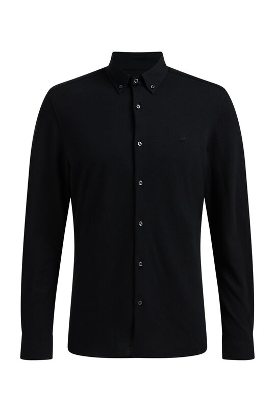 Herren-Slim-Fit-Hemd aus Piqué-Jersey, Schwarz
