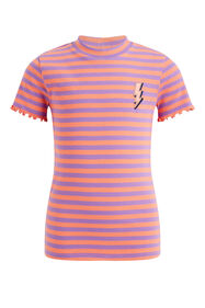 Mädchen-T-Shirt aus Ripp-Jersey mit Streifenmuster, Lila