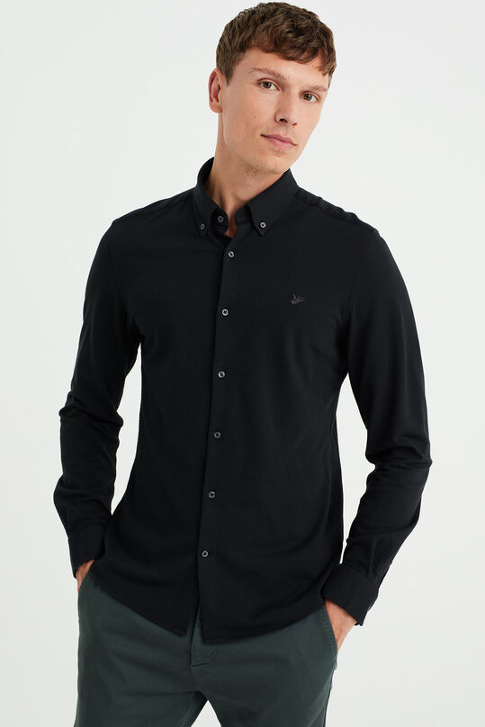 Herren-Slim-Fit-Hemd aus Piqué-Jersey, Schwarz