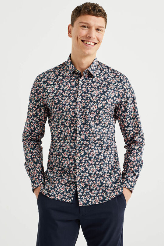 Herren-Slim-Fit-Hemd mit Muster, Marineblau
