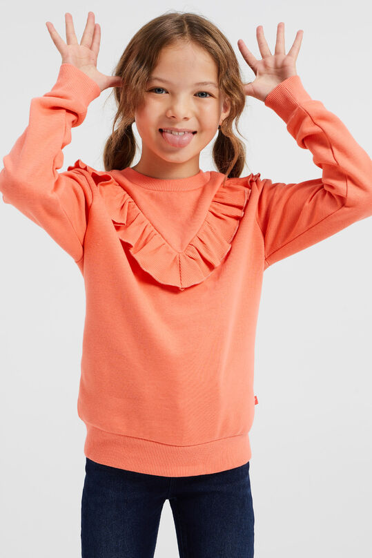 Mädchen-Sweatshirt mit Rüschen, Knallorange