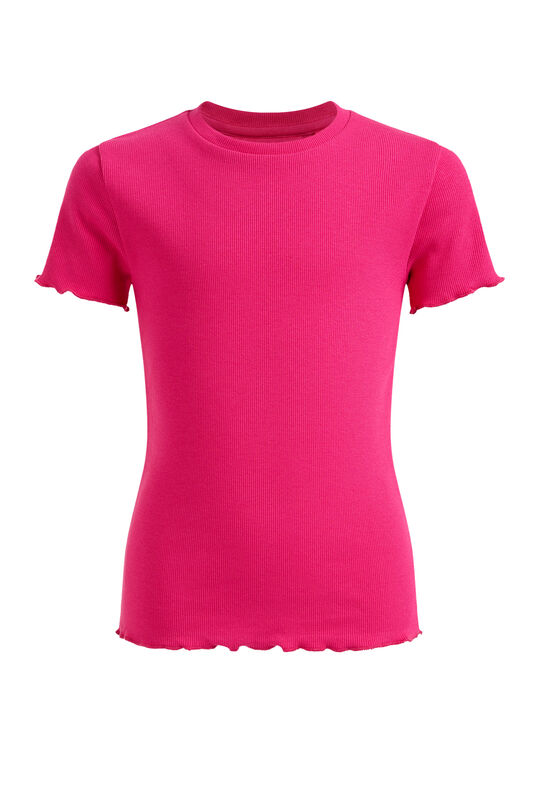 Mädchen-T-Shirt in Ripp-Optik, Slim-Fit, Rosa