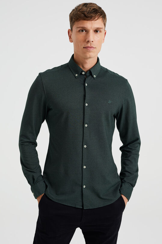 Herren-Tall-Fit-Hemd aus Piqué-Jersey, Dunkelgrün