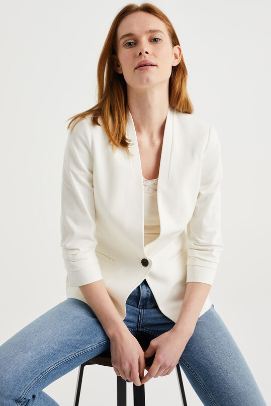 Taillierter Damen-Jersey-Blazer mit Knittereffekt, Weiß