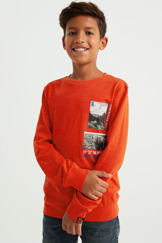 Jungen-Langarmshirt mit Aufdruck, Orange