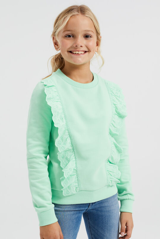 Mädchen-Sweatshirt mit Lochstickerei, Mintgrün