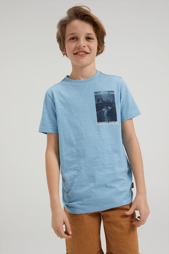 Jungen-T-Shirt mit Aufdruck, Graublau